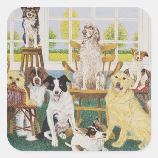 In het Dog House Vierkante Sticker (Voorkant)