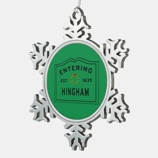 In het Engels Hingham Massachusetts kerstsnowflake Tin Sneeuwvlok Ornament (Rechts)