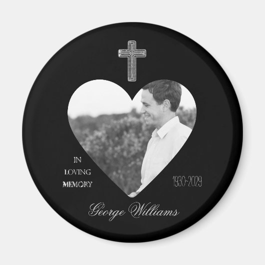 In het geheugen Cross Heart Shape Photo Memorial Magneet (Voorkant)