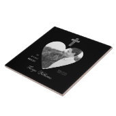 In het geheugen Cross Heart Shape Photo Memorial Tegeltje (Zijkant)