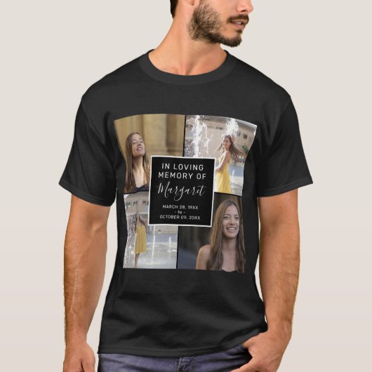 In het geheugen Funeral Memorial 4 Photo Collage T-shirt (Voorkant)