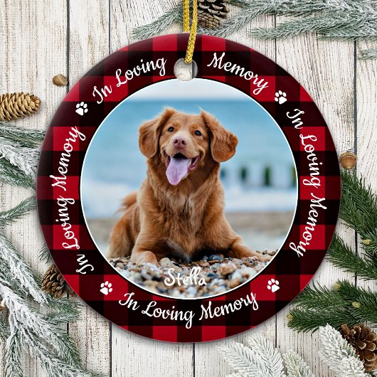 In het geheugen Red Pset Dog Photo Pet Memorial Keramisch Ornament