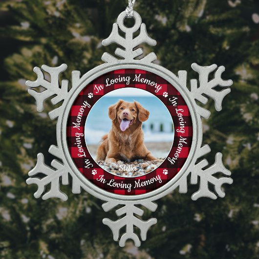 In het geheugen Red Pset Dog Photo Pet Memorial Tin Sneeuwvlok Ornament