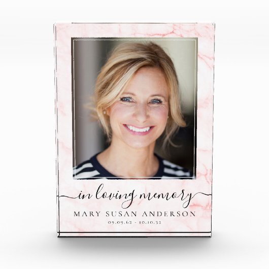 In het Geheugenroze marmer Memorial Photo Block Fotoblokken (Voorkant)