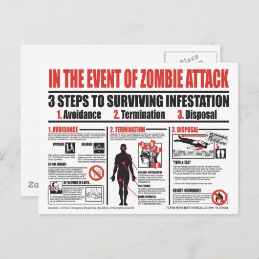 In het geval van een Zombie-aanval POST-KAART Briefkaart (Voorkant / Achterkant)