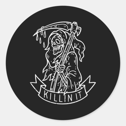 In het Grim Reaper verdrietig Tattoo Ronde Sticker (Voorkant)