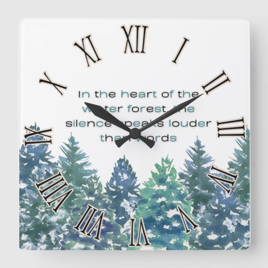 In het hart van het winterbos vierkante klok (Voorkant)