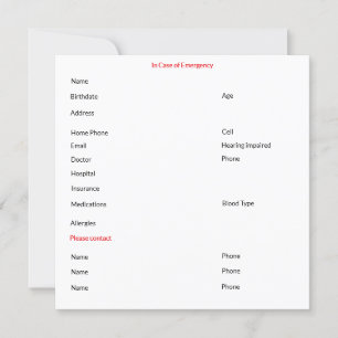 In het Hoesje van Noodcontact Kaart