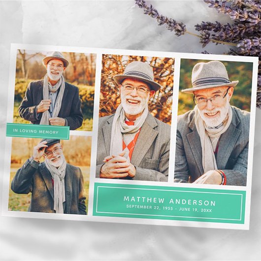 In het houden van geheugen Moderne Kleur Vier Foto Bedankkaart