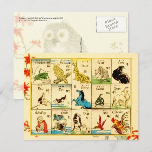 In het Japans en Engels geëtiketteerde dieren Briefkaart (Voorkant / Achterkant)
