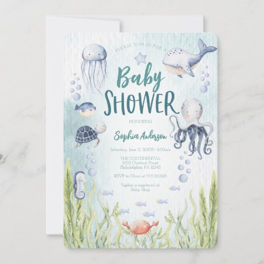 In het kader van de Zee Baby shower Invitation Kaa Kaart (Voorkant)