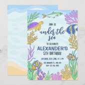 In het kader van de Zee Birthday Invitation, Ocean Kaart (Voorkant / Achterkant)