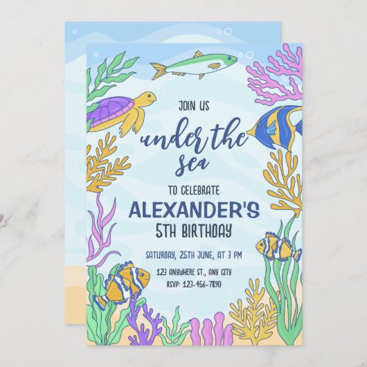 In het kader van de Zee Birthday Invitation, Ocean Kaart (Voorkant / Achterkant)