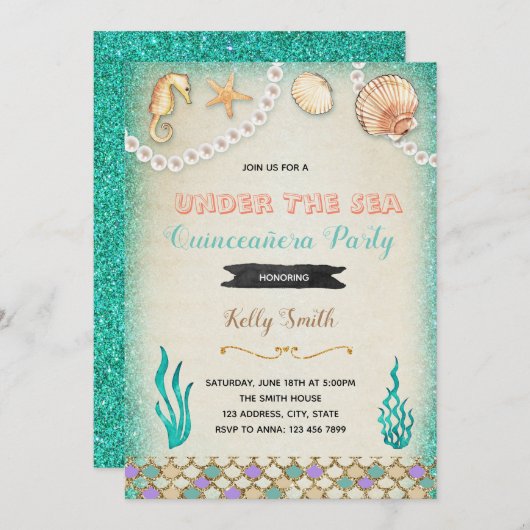In het kader van de zee quinceanera partijuitnodig kaart (Voorkant / Achterkant)