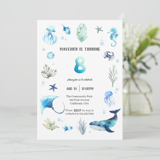 In het kader van het Zee 8e verjaardagsuitnodiging Kaart (Staand voorkant)