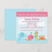 In het kader van het Zee life/Girl Baby shower Inv Kaart (Voorkant / Achterkant)