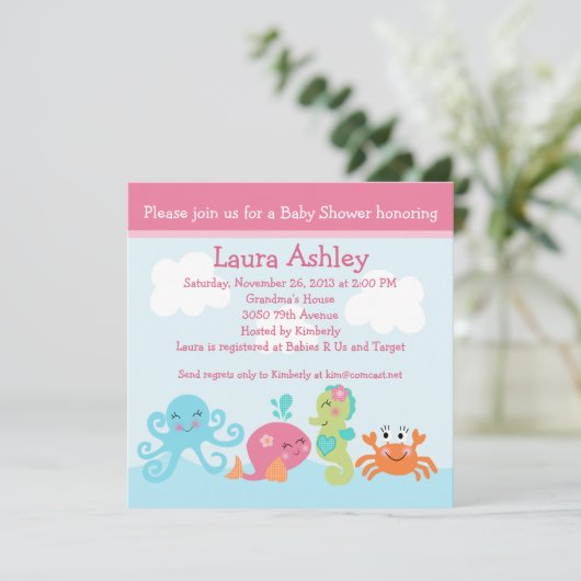 In het kader van het Zee life/Girl Baby shower Inv Kaart (Staand voorkant)