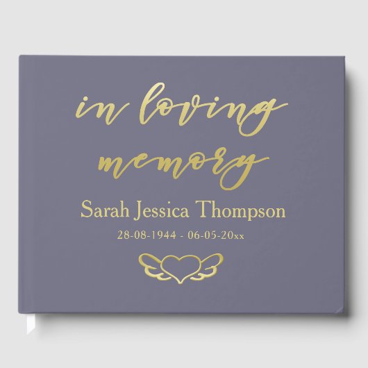 In het liefdevol geheugen Paars & Gold Book of con Gastenboek (Voorkant)