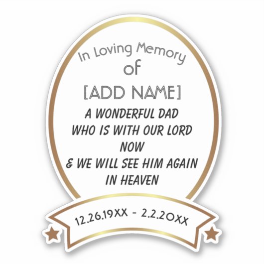 In het liefdevol geheugen van de [ADD NAME] Autost Sticker (Voorkant)