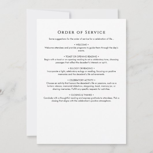 In het liefdevolle geheugen begrafenis orde van di kaart (Achterkant)