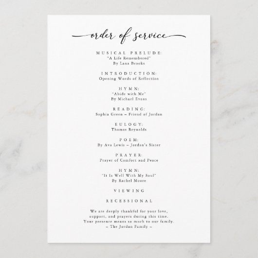In het liefdevolle geheugen begrafenis orde van di programmakaart (Achterkant)