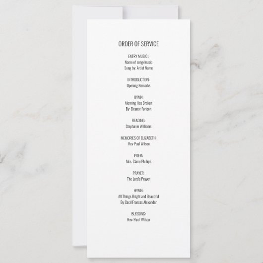 In het liefdevolle geheugen begrafenisprogramma zw kaart (Achterkant)