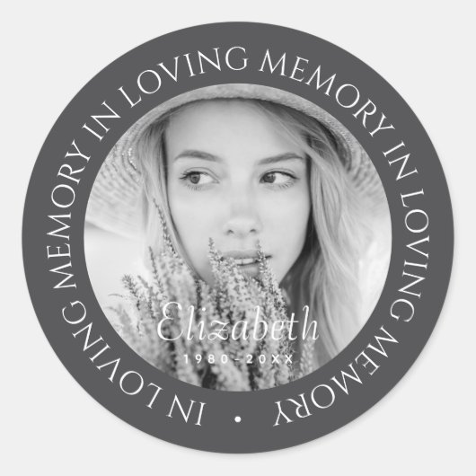 In het liefdevolle geheugen eenvoudige moderne aan ronde sticker (Voorkant)