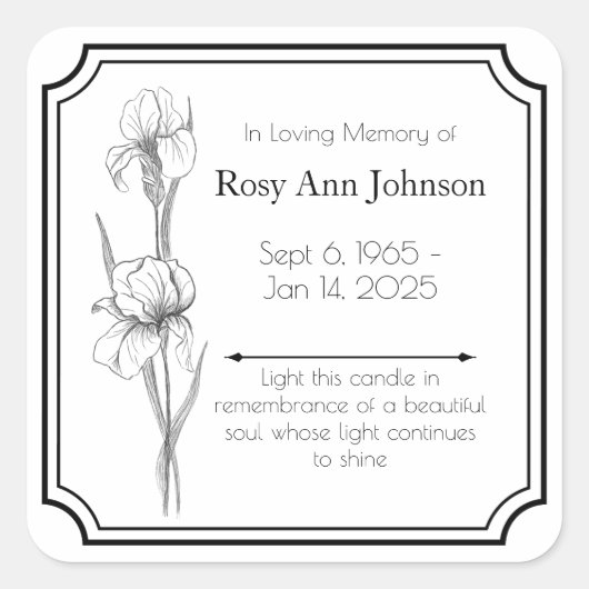 In het liefdevolle geheugen kaars label (Voorkant)