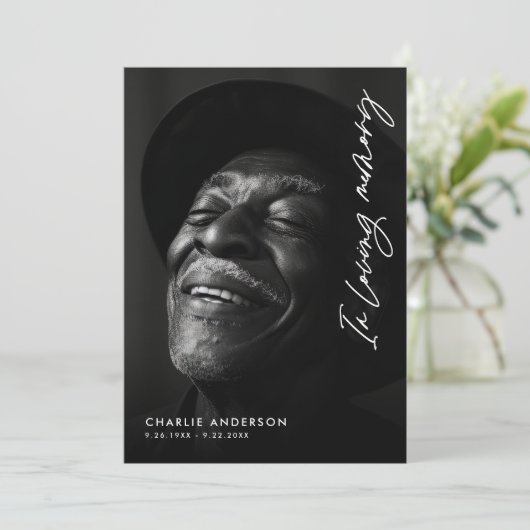 In het liefdevolle geheugen Modern Script 2-foto b Bedankkaart (Staand voorkant)