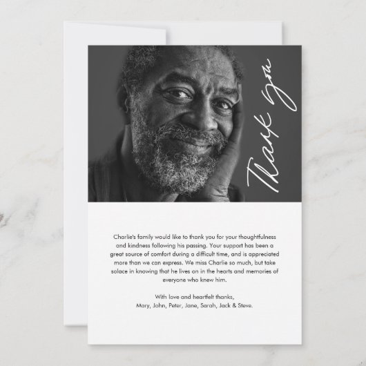 In het liefdevolle geheugen Modern Script 2-foto b Bedankkaart (Achterkant)