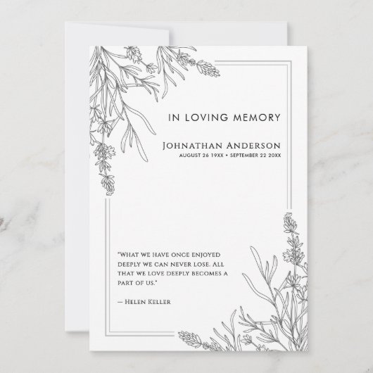 In het liefdevolle geheugen Orde van de Dienst beg Kaart (Voorkant)