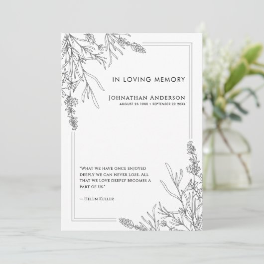 In het liefdevolle geheugen Orde van de Dienst beg Kaart (Staand voorkant)