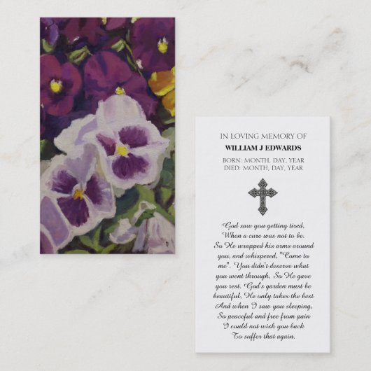 In het liefdevolle geheugen Pansy bloem sympathie  Visitekaartje (Voorkant / Achterkant)
