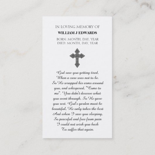 In het liefdevolle geheugen Pansy bloem sympathie  Visitekaartje (Achterkant)