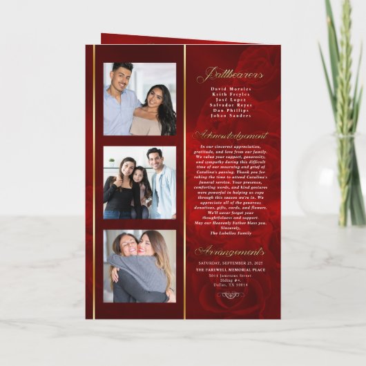 In het liefdevolle geheugen Red Rose Women's Overl Programma (Achterkant)