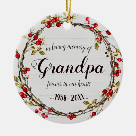 In het liefdevolle geheugen van opa Rustic Wreath  Keramisch Ornament (Voorkant)
