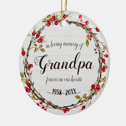 In het liefdevolle geheugen van opa Rustic Wreath  Keramisch Ornament (Links)