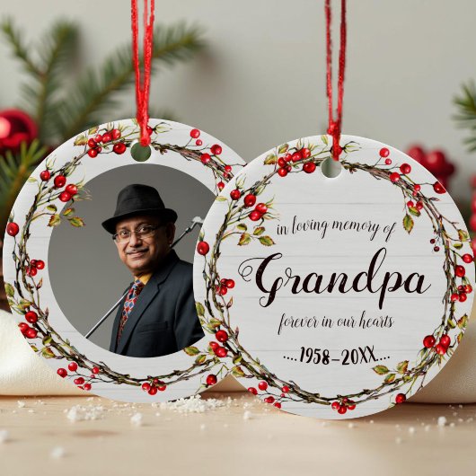 In het liefdevolle geheugen van opa Rustic Wreath  Keramisch Ornament