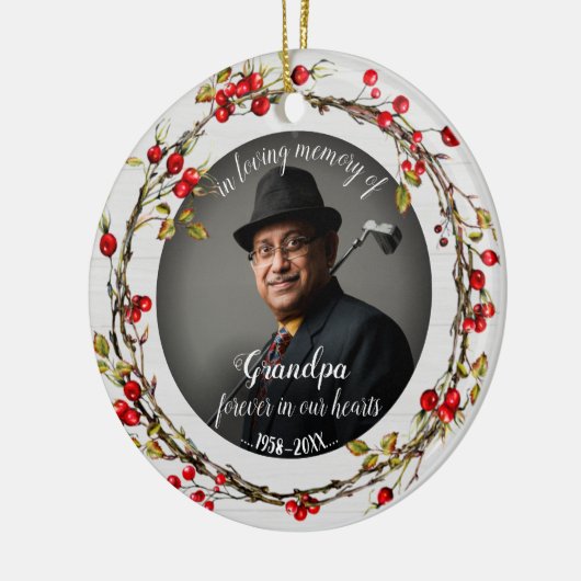 In het liefdevolle geheugen van opa Rustic Wreath  Keramisch Ornament (Links)