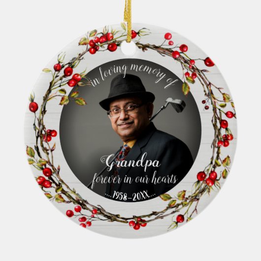 In het liefdevolle geheugen van opa Rustic Wreath  Keramisch Ornament (Achterkant)