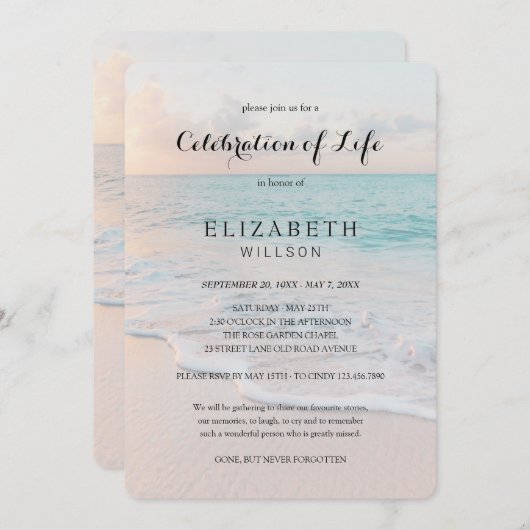 In het liefdevolle Memory Celebration of Life Beac Kaart (Voorkant / Achterkant)