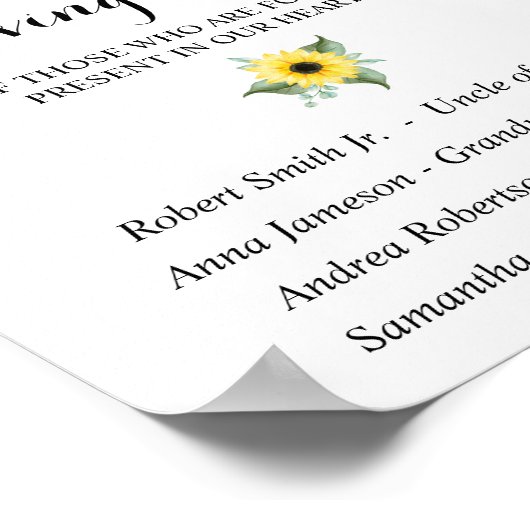 In het liefdevolle Memory Sunflower Greenery Weddi Poster (Hoek)