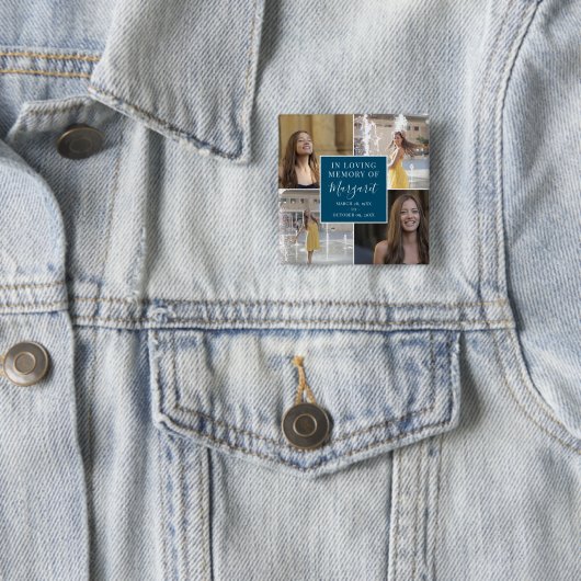 In het liefhebben van begrafenisherdenkingsfotocol vierkante button 5,1 cm (In situ)