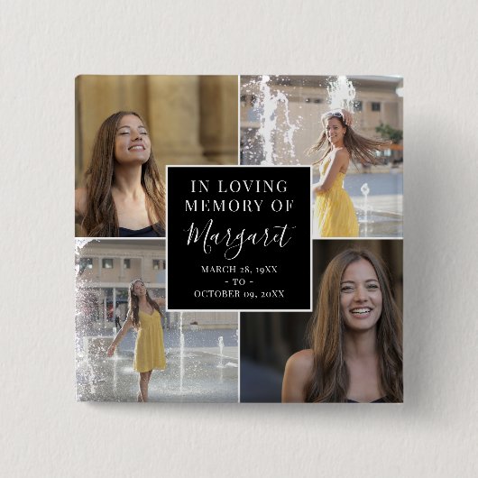 In het liefhebben van begrafenisherdenkingsfotocol vierkante button 5,1 cm (Voorkant)