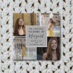 In het liefhebben van begrafenisherdenkingsfotocol vierkante button 5,1 cm<br><div class="desc">Herinner je een geliefde met deze prachtige moderne, liefhebbende herinneringsknop. Met 4 instagramfoto's van uw familielid of vriend, een elegante sjabloon met de rubriek "In het liefhebben van geheugen"hun naam in handgeschreven het manuscriptdoopvont van het calligrafische manuscript en de data. Ideaal voor gasten om te herdenken of als eerbetoon aan...</div>