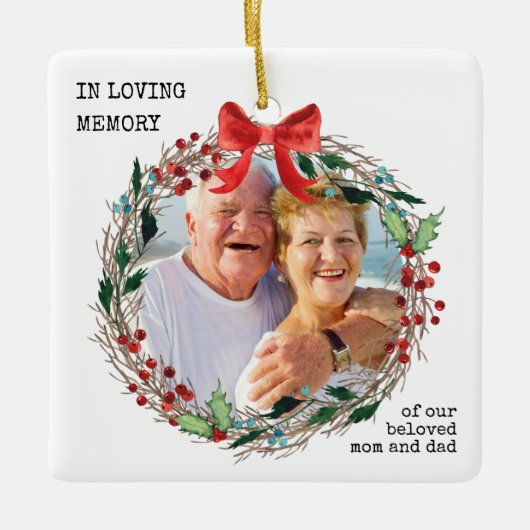 In het liefhebben van de Rustic Holly Wreatfoto Keramisch Ornament (Voorkant)