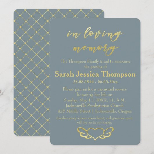 In het liefhebben van geheugen - Blue & Gold Memor Kaart (Voorkant / Achterkant)