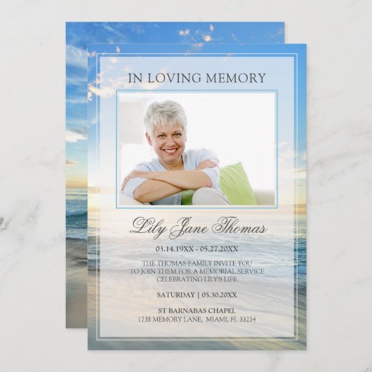 In het liefhebben van geheugen Elegant Beach Photo Kaart (Voorkant / Achterkant)