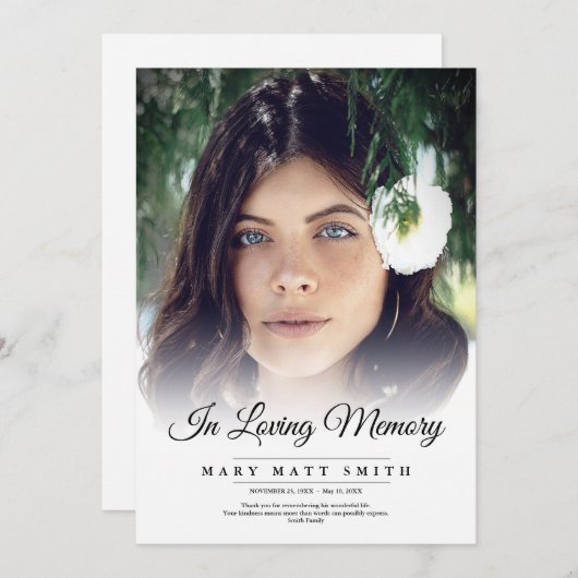 In het liefhebben van geheugen Funeral Photo Sympa Bedankkaart (Voorkant / Achterkant)