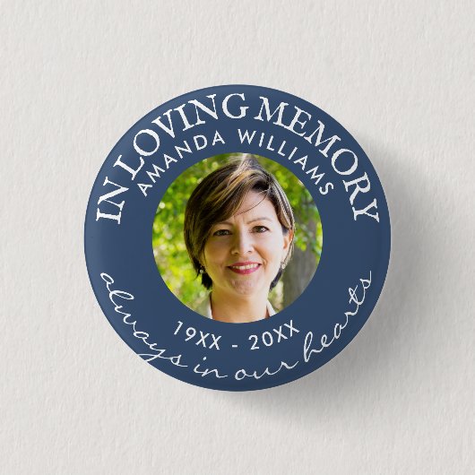 In het liefhebben van het geheugen Modern Navy Blu Ronde Button 3,2 Cm (Voorkant)